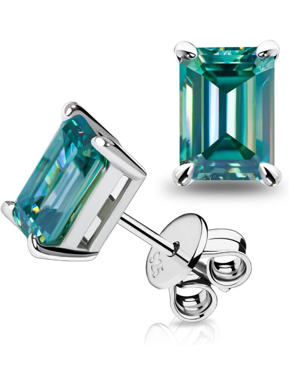 Radiant Cut Moissanite Stud Earrings 2.0ct, 18K Gold Plated Silver, Women's